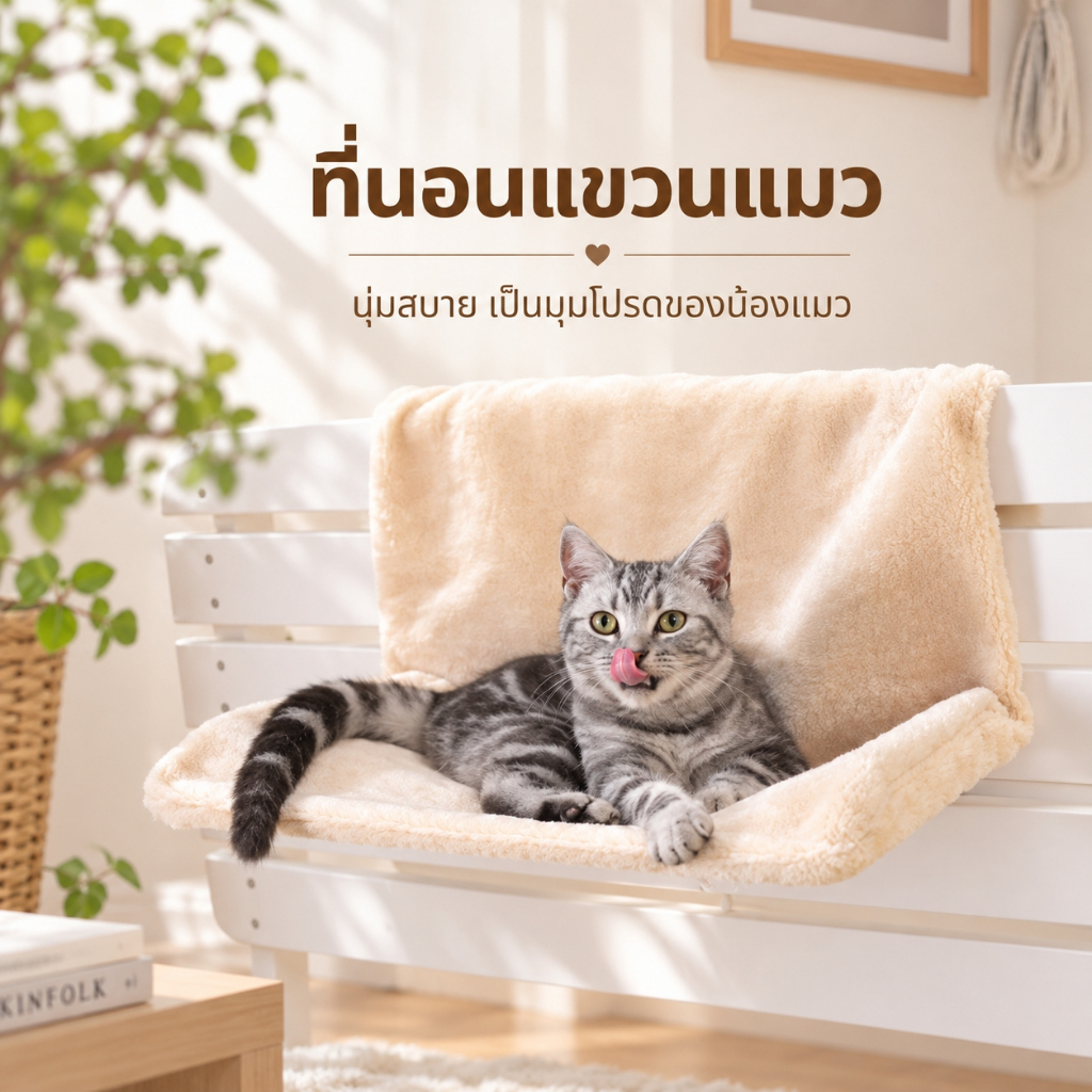 เก้าอี้กล่องแดง เปลแมว เก้าอี้แมว เปลติดข้างขอบเตียง ขอบประตู รับน้ำหนักได้ถึง 20kg ที่นอนแมว