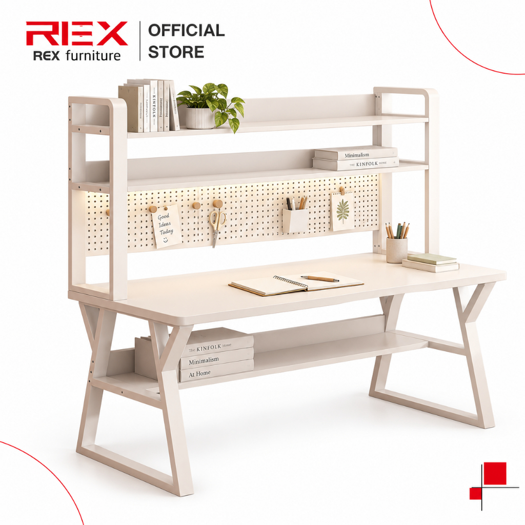REX แผงวางของแบบเจาะรู+โต๊ะ โต๊ะเกม โต๊ะคอมพิวเตอร์ เดสก์ท็อปขนาดใหญ่ รับน้ำหนักได้มั่นคง โครงเหล็กชนิด K