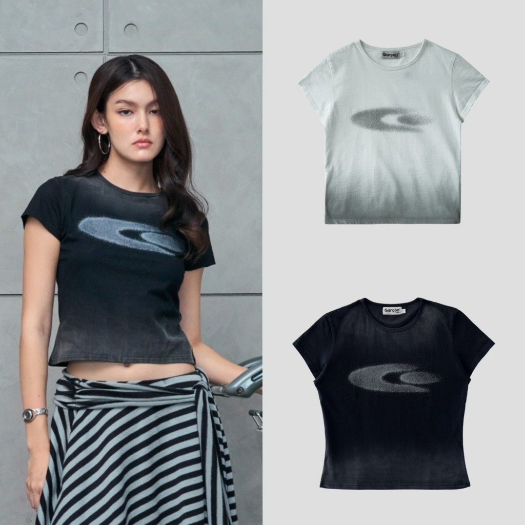 Garcon.dept | Fade black baby tee slim | เสื้อเบบี้ทีฟอก