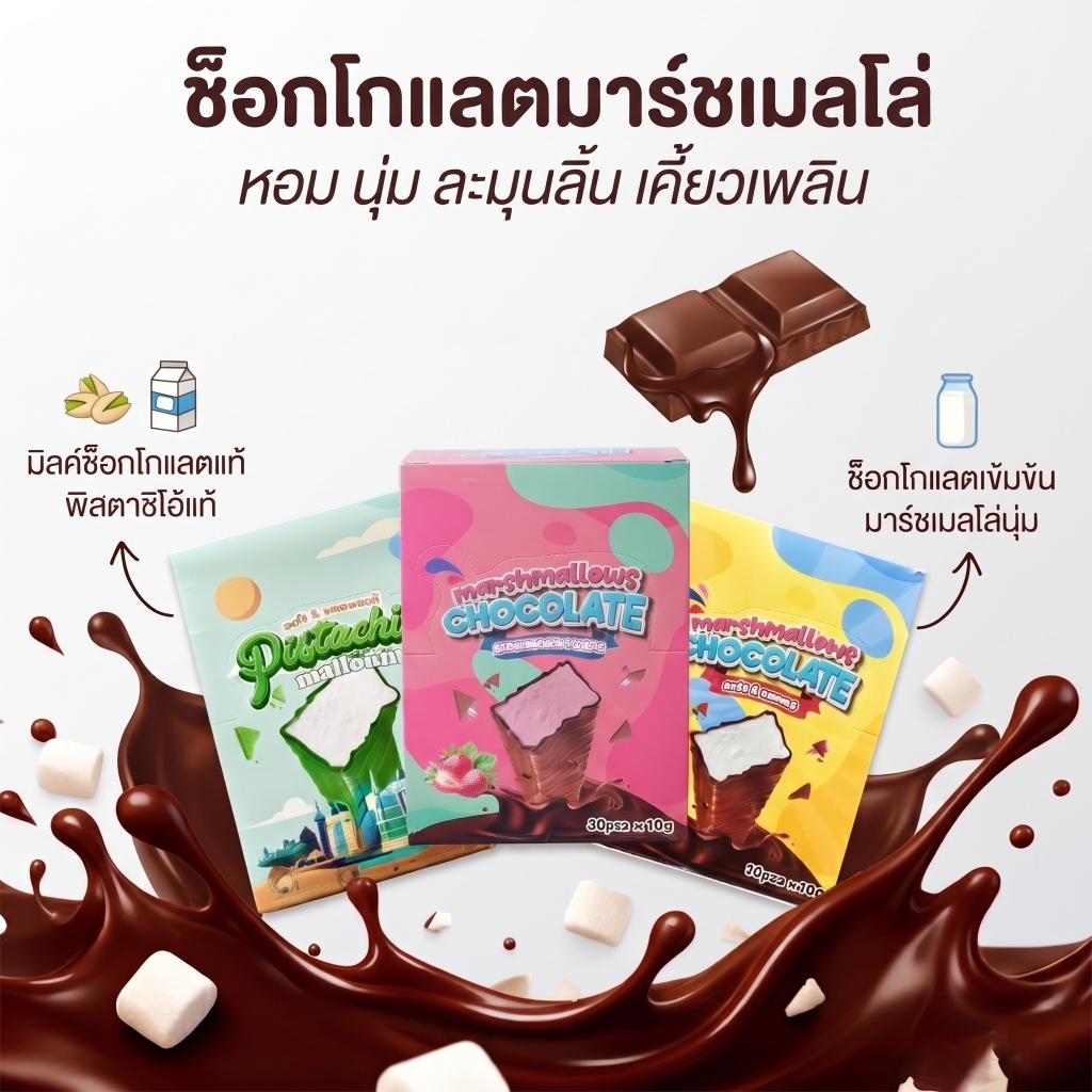 [พร้อมส่ง] มาร์ชเมลโลว์ช็อกโกแลตบาร์ THTB ช็อกโกแลตเคลือบมาร์ชแมลโลว์ สอดไส้นุ่มหนึบ ช็อกโกแลตเข้มข้น หวานหอมลงตัว
