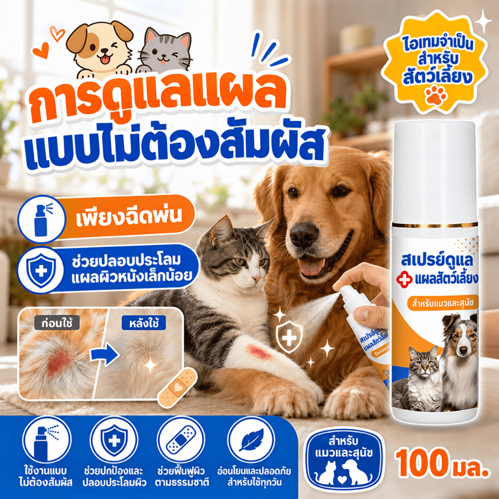 🐶รักษาบาดแผลทันที🐱 IC สเปรย์พ่นแผล ฆ่าเชื้อแบคทีเรีย 100ML แผลแห้งไว สูตรนาโน สำหรับหมาแมว ปลอดภัยเลียได้