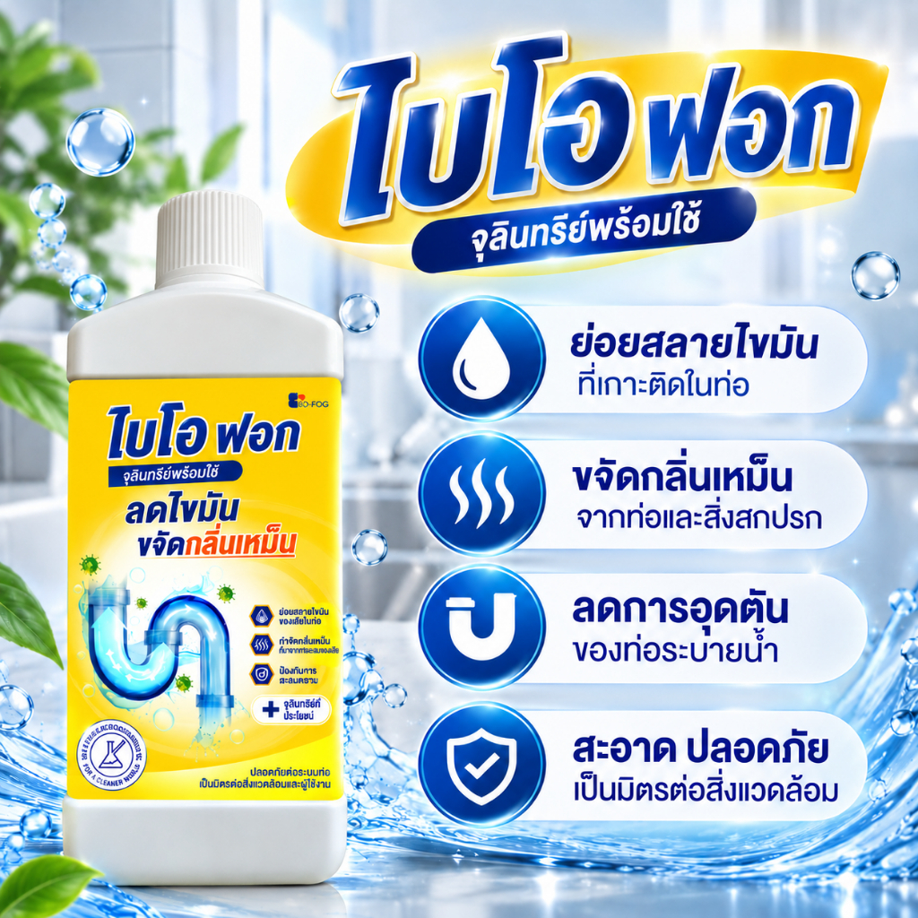 จุลินทรีย์ย่อยไขมัน อ่างล้างจาน–บ่อดักไขมัน ดับกลิ่นเหม็น ไบโอฟอก BioFog 1000ml ขวดใหญ่