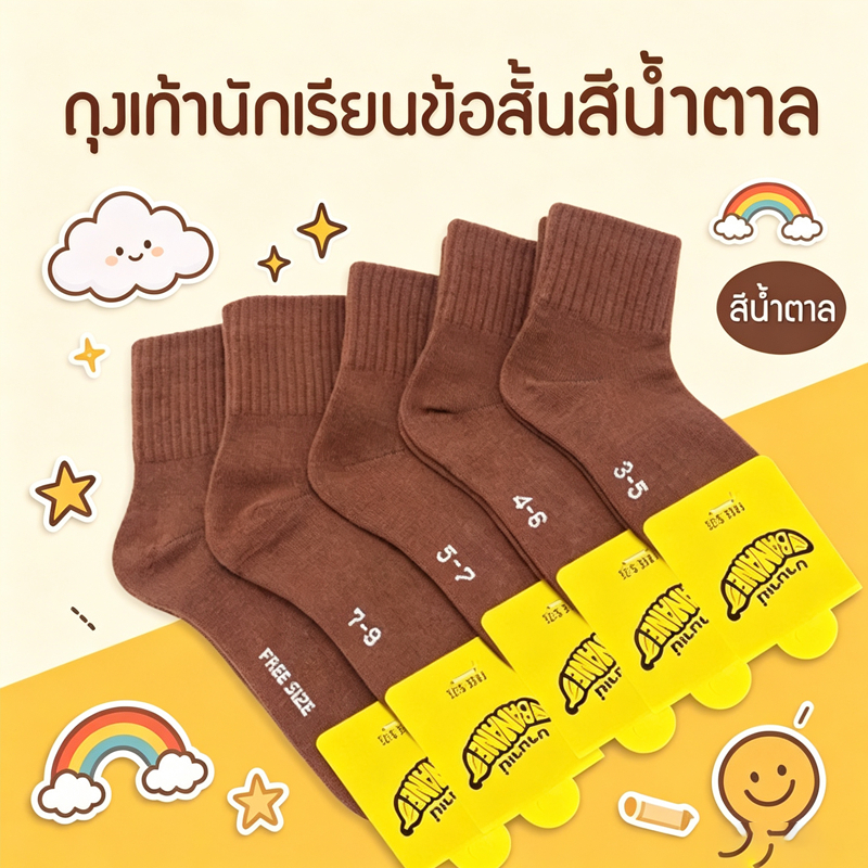 1 แพ็คมี 12 คู่ ถุงเท้านักเรียนยืดหยุ่นสูง ระบายอากาศ ดับเหงื่อ มีสีขาวเทา-น้ำตาล หลายสี คุ้มค่าสุดๆ