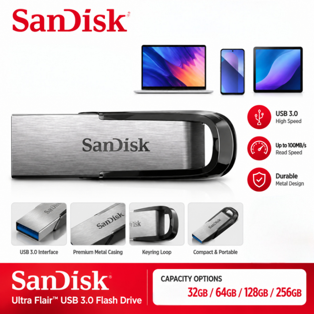 (ส่งด่วน) SANDISK Flash Drive USB 3.0 Ultra Flair 32GB/64GB/128GB/256GB (150MB/s) SDCZ73 ของแท้