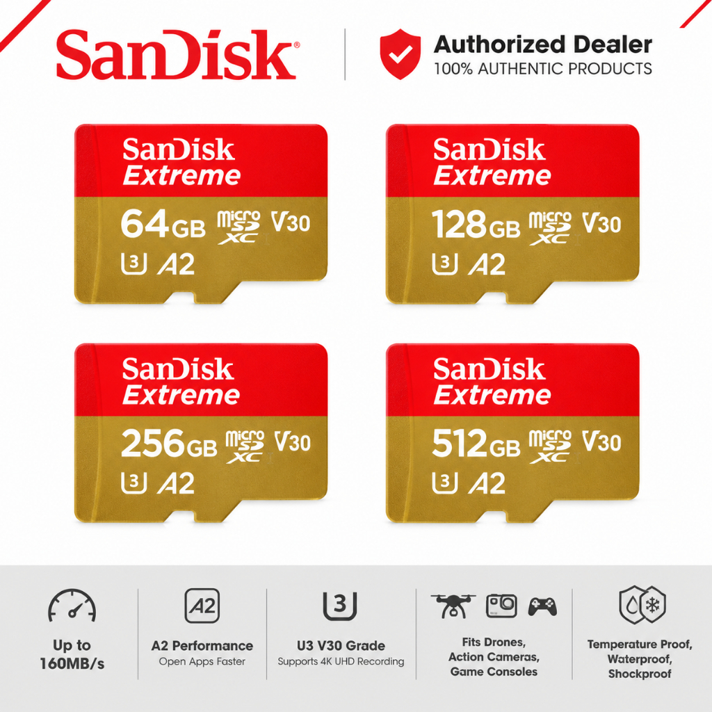 (ส่งด่วน/ขายส่ง) SANDISK Extreme Game Micro SDcard 16GB TO 1TB (190MB/s) UHS-I V30 U3 A2 Memory card Nintendo