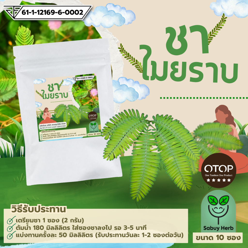 🔥ออกใบกำกับภาษีได้📌 ชาไมยราบ แบบซองแช่ ไม่มีน้ำตาล (สินค้ามี อย.) (1 ห่อ 10 ซองชา)