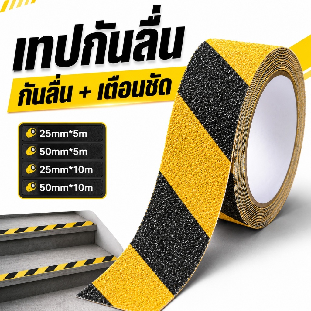 CSH เทปกันลื่น ติดแน่น ผิวหยาบ กันน้ำ ติดบันได พื้นและทางลาด กว้าง 2.5/5 ซม. ยาว 5/10 ม. Anti-Slip Tape