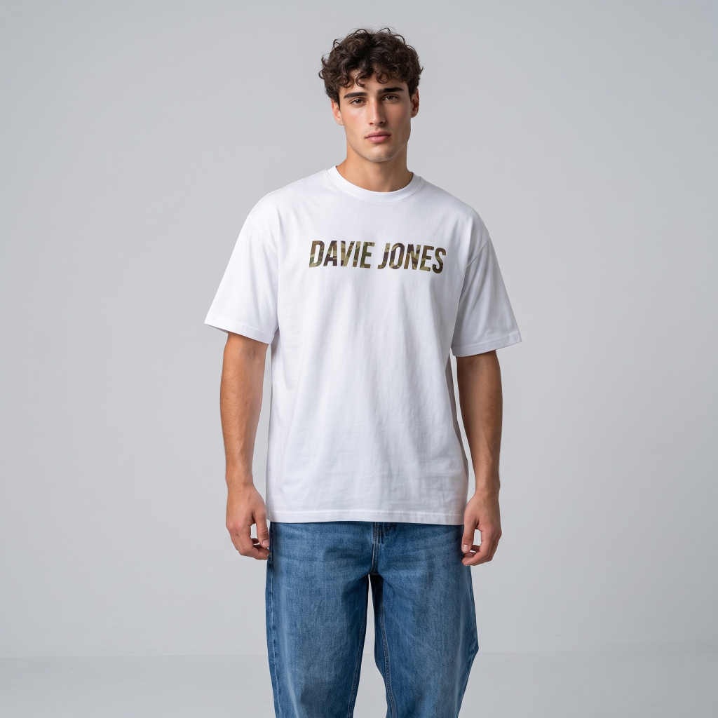 DAVIE JONES تيشيرت رجالي واسع بالشعار — صورة 4