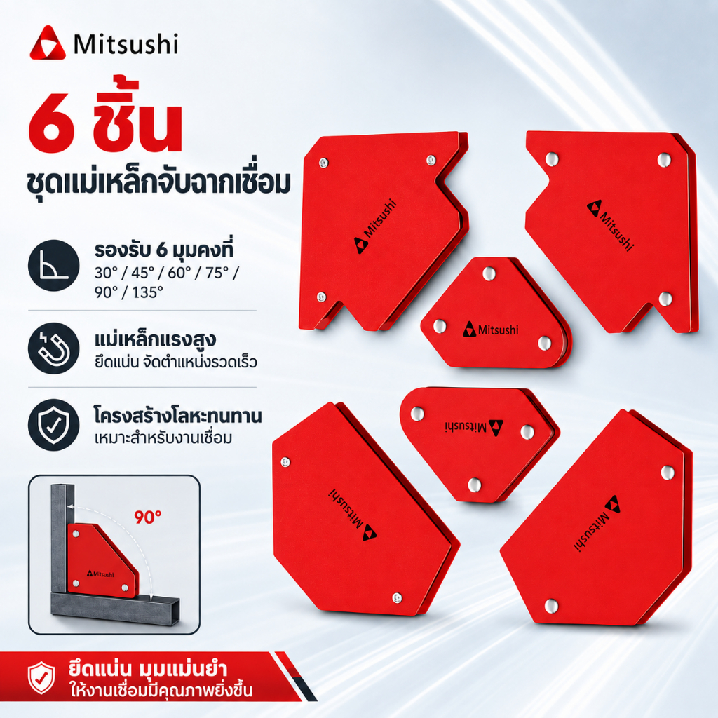Mitsushi แม่เหล็กจับฉากชุด6ตัว เข้ามุมงานเชื่อม จิ๊กแม่เหล็ก แม่เหล็กจับงานเชื่อม