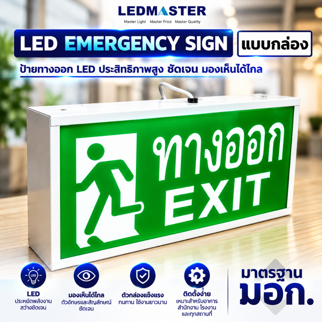 ✅งานมอก. ตรวจอาคารผ่าน✅ ป้ายทางออก EXIT (เเบบกล่องอลูมิเนียม) รูปคนวิ่งทางหนีไฟ กล่องไฟทางหนีไฟ กล่องไฟทางออก