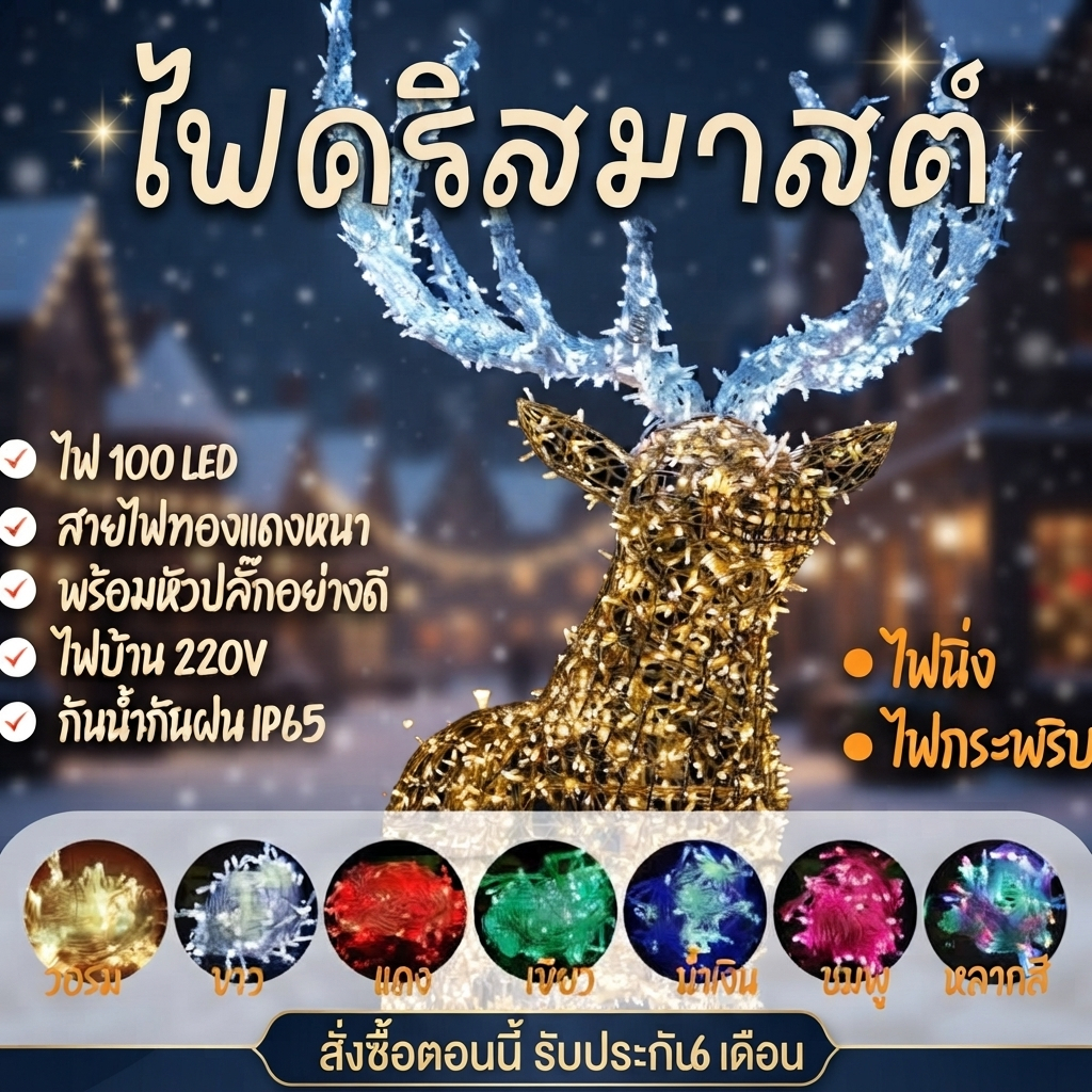 ไฟประดับ LED ไฟคริสมาสต์ประดับเทศกาล ไฟหยดน้ำ สายยาว10 เมตร 100LED(สายไฟใส) ภายนอกได้ ไฟนิ่ง/กระพริบ