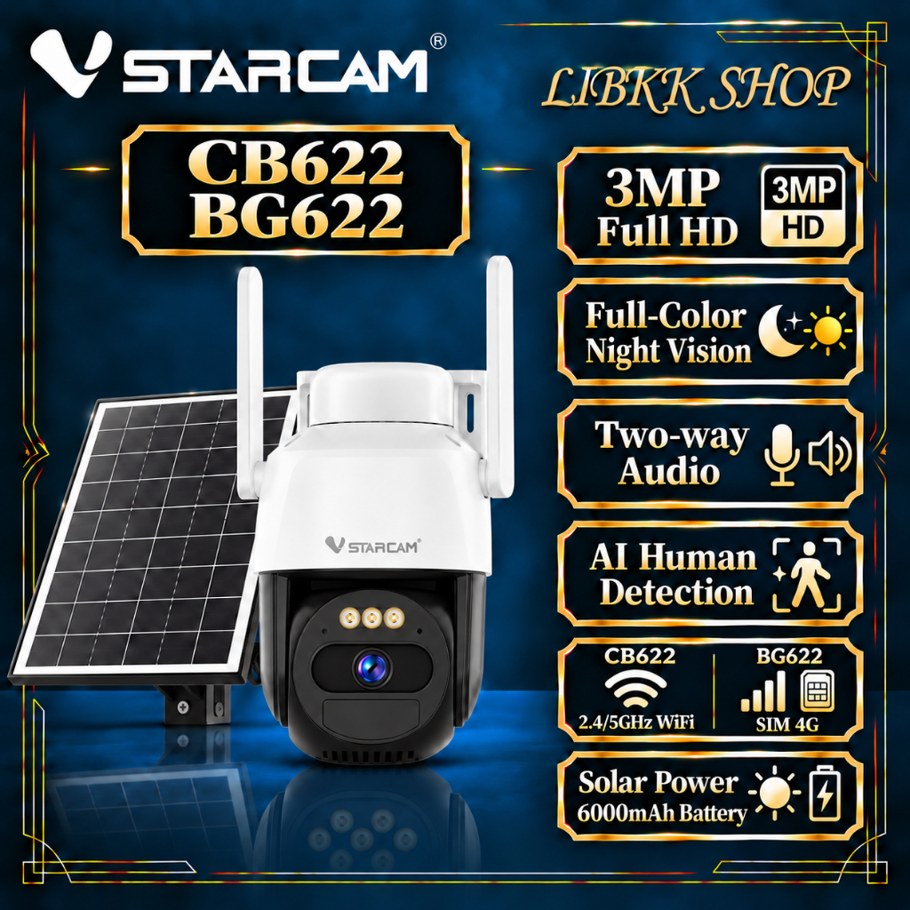 Vstarcam CB622 BG622 3MP WIFI SIM กล้องโซล่าเซลล์ พร้อมแบตเตอรี่ในตัว 6000mAh