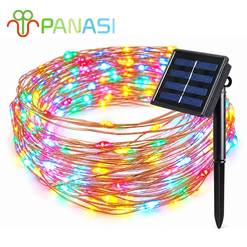 Panasi ไฟสายทองแดง LED โซล่าเซลล์/ใส่ถ่าน 50/100/200/300 ดวง แสงวอร์ม RGB ไฟประดับตกแต่งห้อง สวน ต้นคริสต์มาส ปีใหม่
