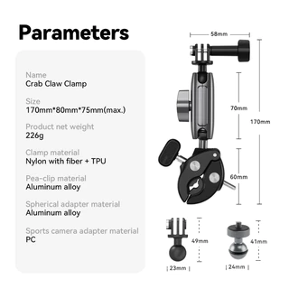 Telesin GoPro , DJI , Insta360 Aluminum Alloy Handlebar Mount ตัวหนีบอะลูมิเนียมยึดแฮนด์มอเตอร์ไซค์