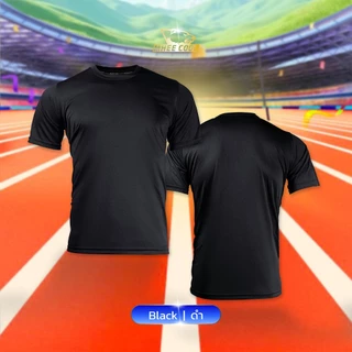 Mheecool เสื้อกีฬา เสื้อคอกลมสีล้วน สีดำ ผ้าไมโครแท้ 100% ระบายเหงื่อได้ดี