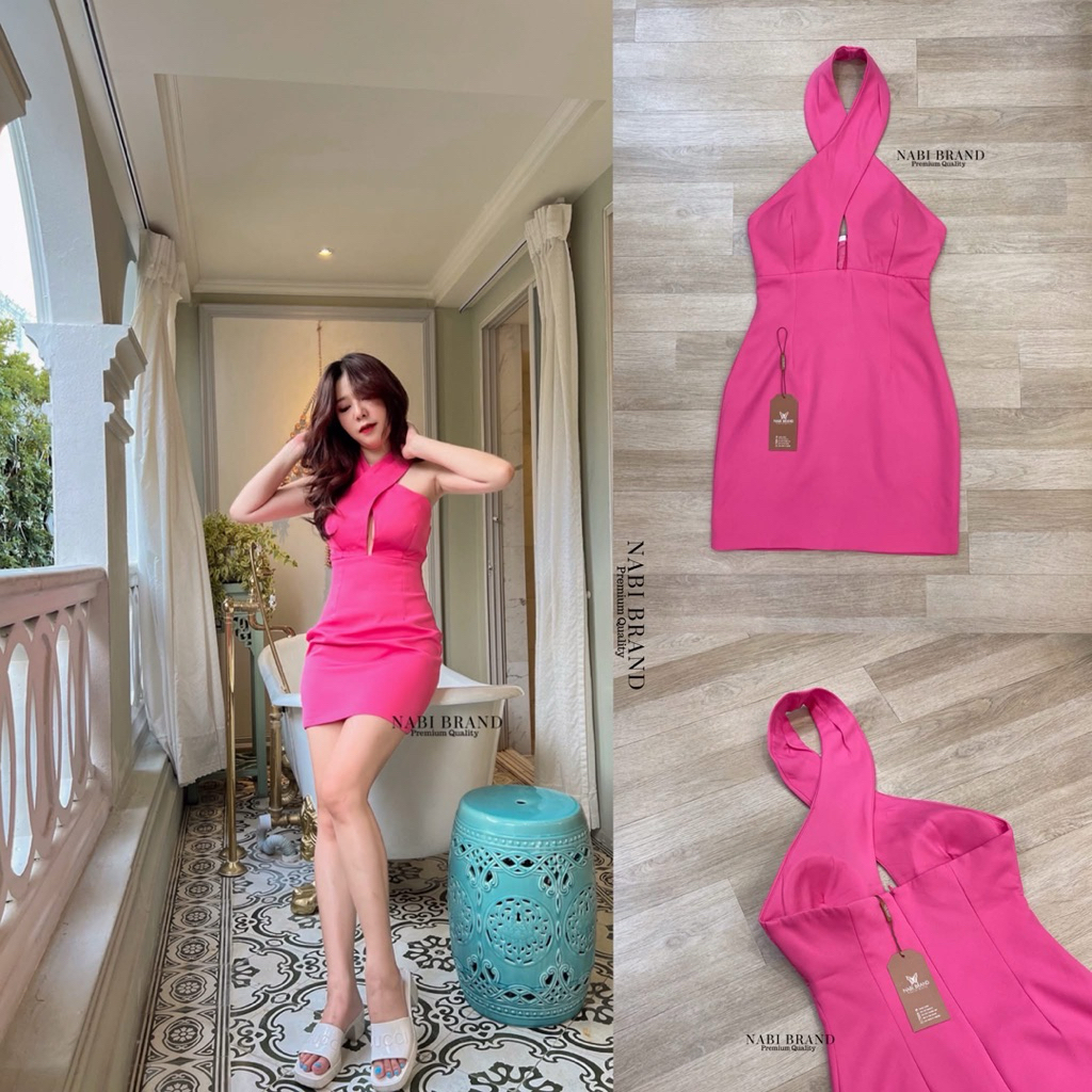Nabi brand : L เดรสสั้น ชุดปาตี้ เดสสออกงาน สีชมพู
