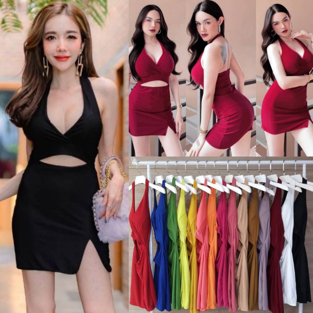 เดรสคล้องคอเว้าเปิดหลังผ้าity