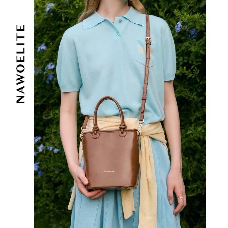 NAWOELITE Mini Bag กระเป๋าถือสะพายข้างหนังแท้ PU สไตล์ย้อนยุคสีน้ำตาลสำหรับฤดูร้อน/Crossbody Bags/กระเป๋า