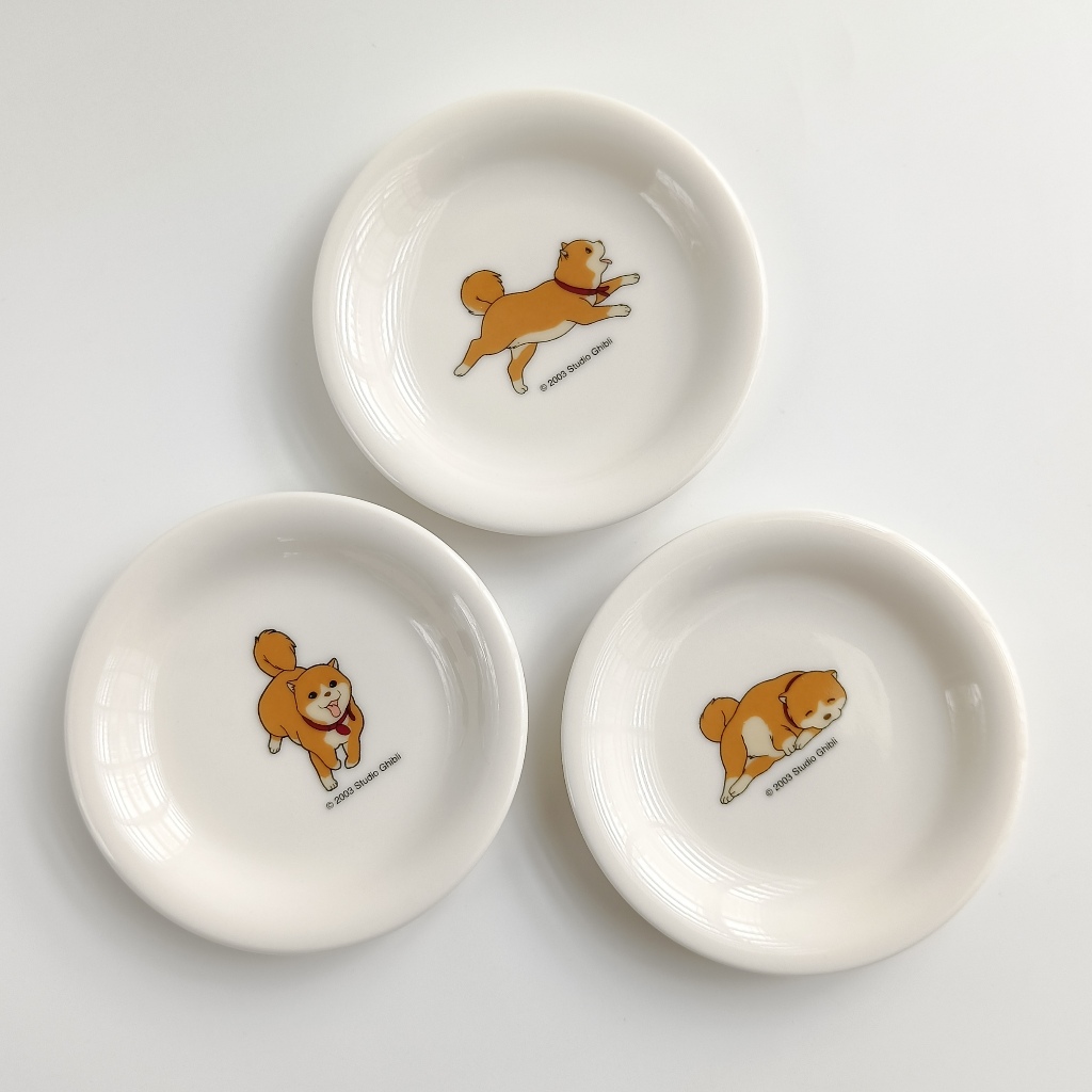🔹3 ใบ🔹จาน Shiba Inu / Studio Ghibli / Resona Bank **ใบเล็ก** (Ø 11.4  ซม.) [มือสอง]