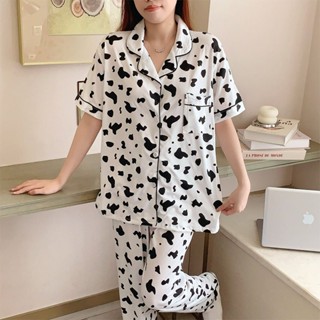 ชุดนอนผู้หญิงแบบสองชิ้น แขนสั้นขายาว ลายน่ารัก แฟชั่น เบาบาง…