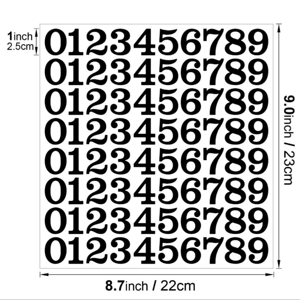 สติ๊กเกอร์ ตัวเลข 1นิ้ว (2.5ซม.) แผ่นเรียบ สติ๊กเกอร์ไดคัท วัสดุ PVC กันน้ำ สีคมชัด สติ๊กเกอร์ตัวอักษร alphabet sticker