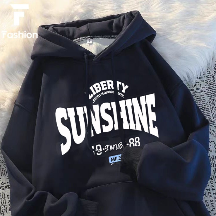 เสื้อฮู้ด ลายตัวหนังสือ แขนยาว สไตล์เกาหลี โอเวอร์ไซซ์ สำหรับผู้หญิง