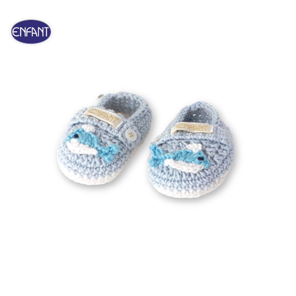 ENFANT (อองฟองต์) รองเท้าถักไหมพรม หูปอมปอม สำหรับเด็ก 3-6 เดือน ขนาด 10 ซม. สีแดง