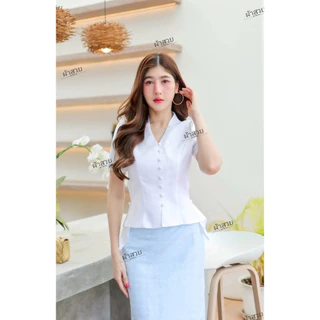 เสื้อไหมสี่เส้น คอวีแต่งชาย อัดผ้ากาว (เฉพาะเสื้อ) ผ้าไทยสไตล์โมเดิร์น￼