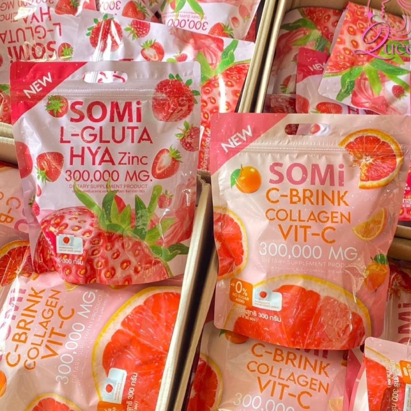 พร้อมส่ง somi น้ำชง โซมี่ คอลลาเจน กลูต้า 1 ห่อ (บรรจุ 30 ซอง ) โซมิ แอล-กลูต้า ไฮยา ซิงค์ Somi L-Gl