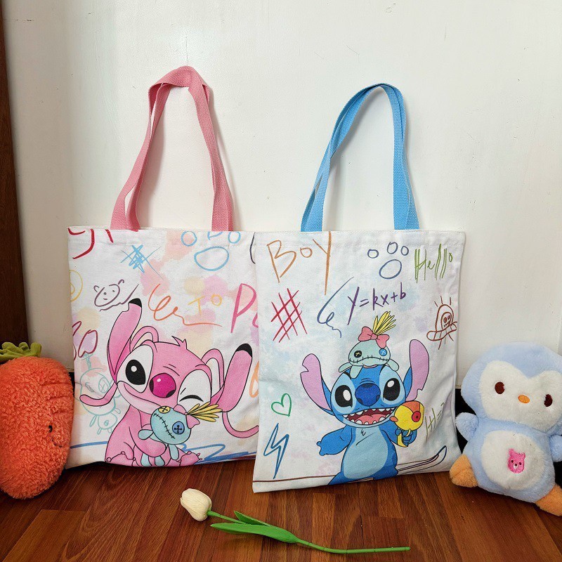 พร้อมส่ง กระเป๋าผ้าแคสวาส ลาย Stitch แบบสะพายข้าง จุของได้เยอะ พกพาสะดวก สไตล์น่ารักๆ เหมาะสำหรับพกพา