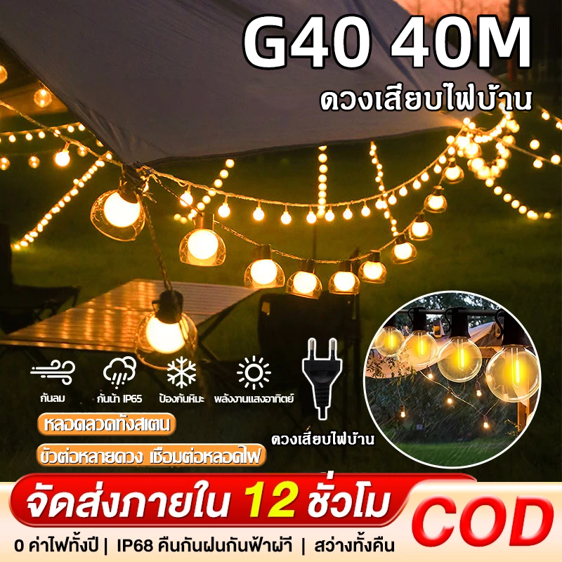 ไฟปิงปอง สีวอร์มไวท์ มีหลายแบบ ไฟประดับ ไฟตกแต่ง ตั้งแคมป์ภายนอก ไฟกลางคืน ไฟ LED ไฟ 96 ดวงเสียบไฟบ้าน สามารถต่อเส้น