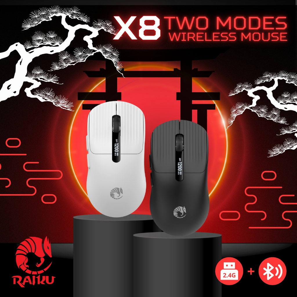 RAIKU เมาส์ไร้สาย รุ่น X8 หน้าจอ OLED เมาส์บลูทูธ 2 ระบบ 2.4G+BT น้ำหนักเบา wireless mouse type-c bluetooth usb