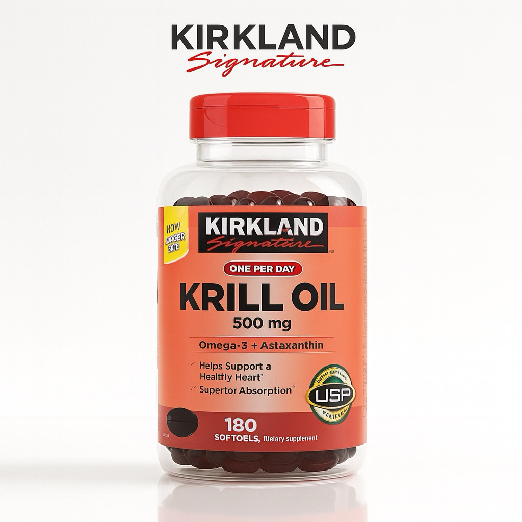 Kirkland Signature Krill Oil 500 mg. Omega-3 + Astaxanthin (180Softgels) น้ำมันคริลล์ แอสตาแซนทีน