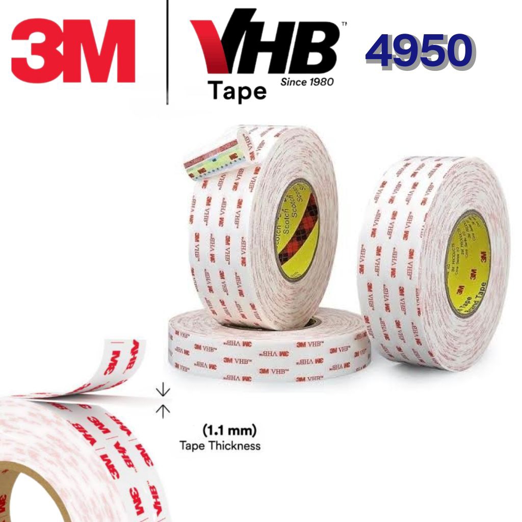 3M™ VHB™ Tape 4950 เทปกาวสองหน้า กาวอะคริลิกสีขาว แรงยึดติดสูง สามารถแทนที่รอยต่อรอยเชื่อมและสกรูได้ ยึดถาวร หนา 1.1mm