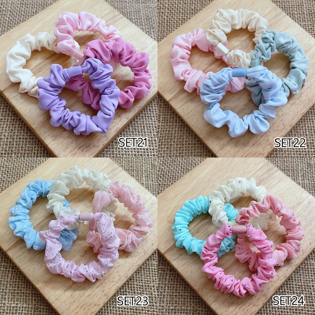 [ราคาต่อ1เซต] ยางมัดผม ยางรัดผมแบบผ้าลายน่ารักๆ 1เซตได้3-5ชิ้นตามภาพ