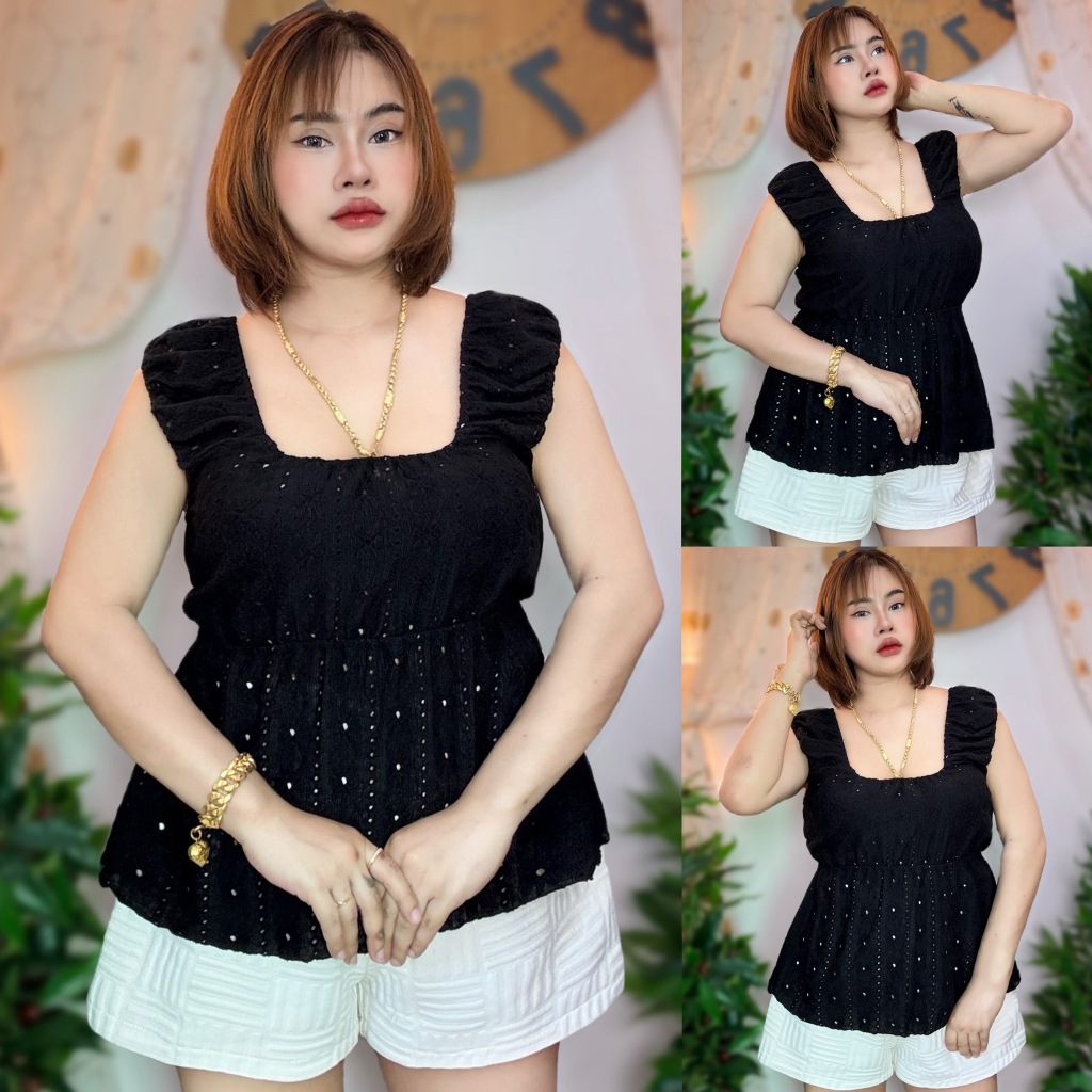 เสื้อสาวอวบ**ร้าน ต๋องปอแฟชั่น อก38-48ตึงสุด54ยาว25 เสื้อกล้ามสาวอวบ ผ้าฉลุน่ารักๆ***รุ่น กล้ามฉลุ**