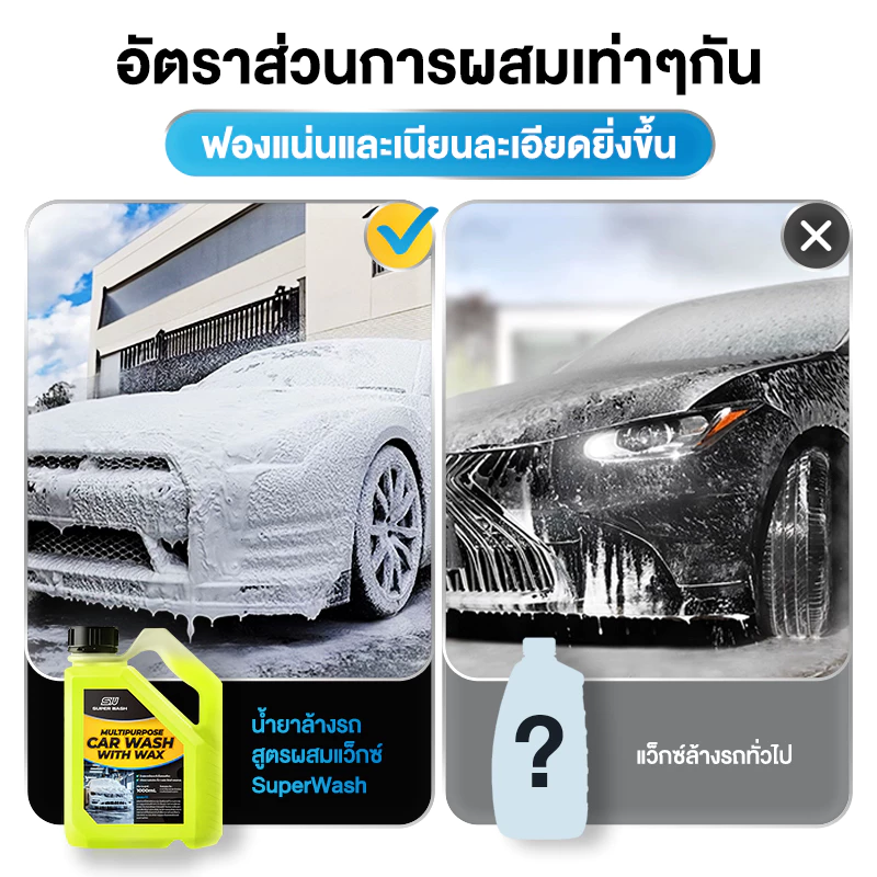 SUPERWASH น้ำยาล้างรถยนต์ 3in1   ล้าง เคลือบเงา เคลือบแก้ว   ผสมแว็กซ์คาร์นูบา บราซิล ขจัดคราบฝังแน่น 1L โฟมล้างรถ thumbnail 3