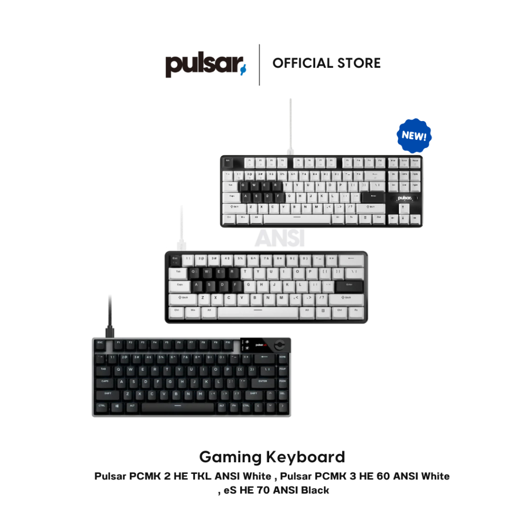 คีย์บอร์ดเกม Pulsar PCMK 2 HE  ANSI White,Pulsar PCMK 3 HE 60 ANSI White - Gaming Keyboard