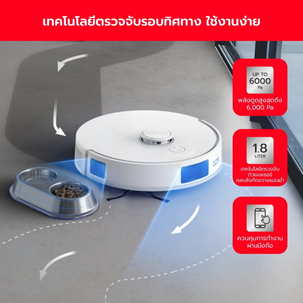 Tefal หุ่นยนต์ดูดฝุ่น X-PLORER 140 RG9177WH | ดูด+ถู 2in1 พลังดูด 6000Pa ประกันศูนย์ 2ปี