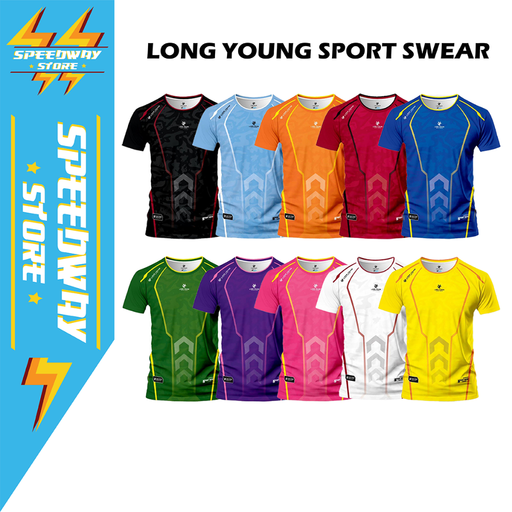 LONG YOUNG เสื้อกีฬาเด็ก พิมพ์ลายหน้าเดียว คอกลม เสื้อออกกำลังกาย ชุดออกกำลังกาย รุ่น //E04