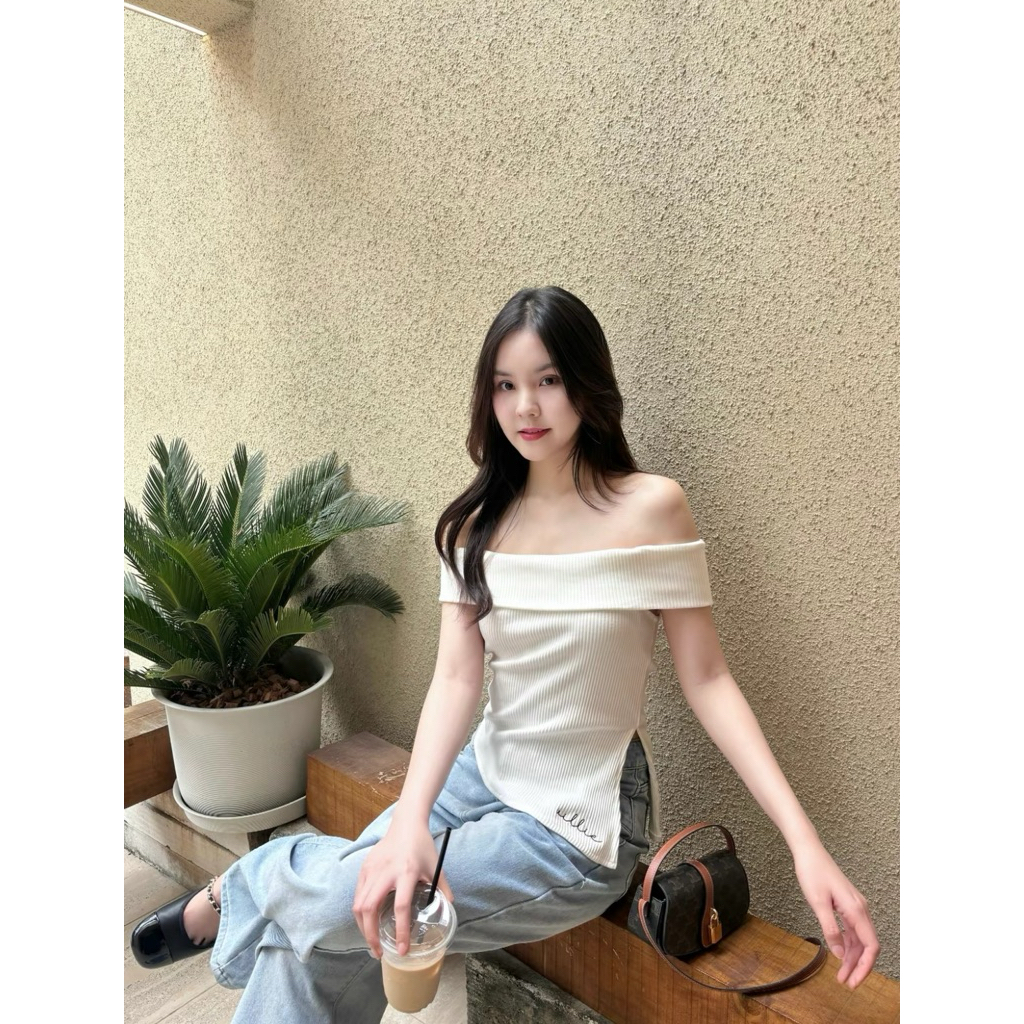Villie hailey top เสื้อปาดไหล่สไตล์เกาหลี