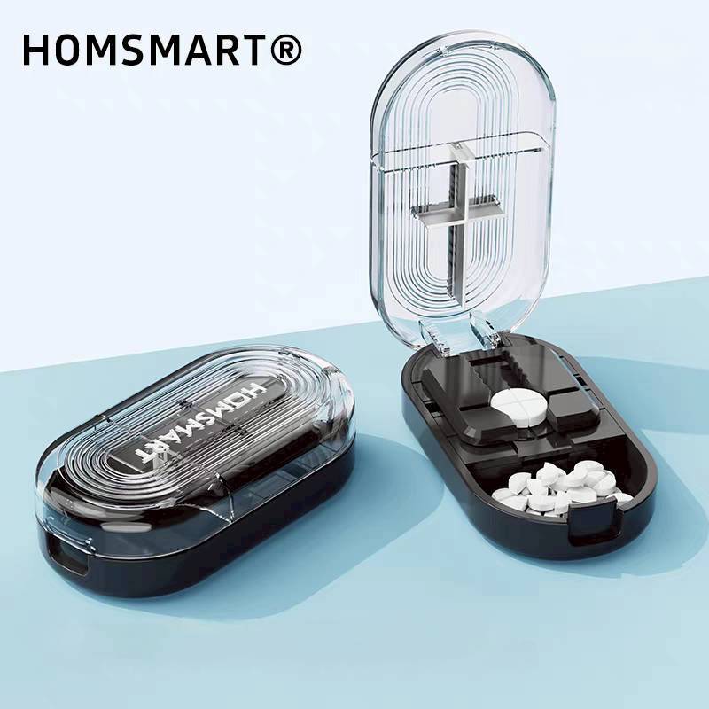 Homsmart กล่องตัดยา พร้อมที่เก็บยา 2-in-1 พกพาสะดวก ที่ตัดยาเป็นใบมีดสแตนเลส