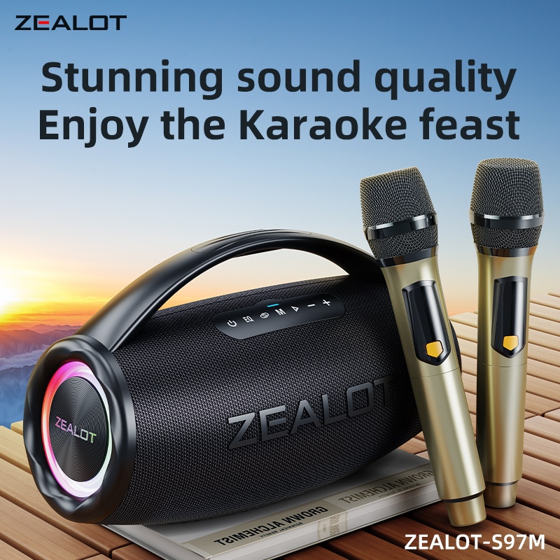 ZEALOT S97M ลำโพงบลูทูธ คาราโอเกะ ไมโครโฟนคู่/เดี่ยว เบสหนัก แบตเตอรี่ 16000mAh เล่นเพลงได้นาน กันน้
