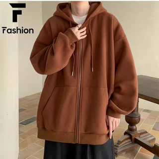 เสื้อฮู้ดซิปแขนยาวสีทึบซึ่งผู้ชายและผู้หญิงสามารถสวมใส่ได้ในทุกฤดูกาล เรียบง่าย ทันสมัย ​​และหล่อเหลา