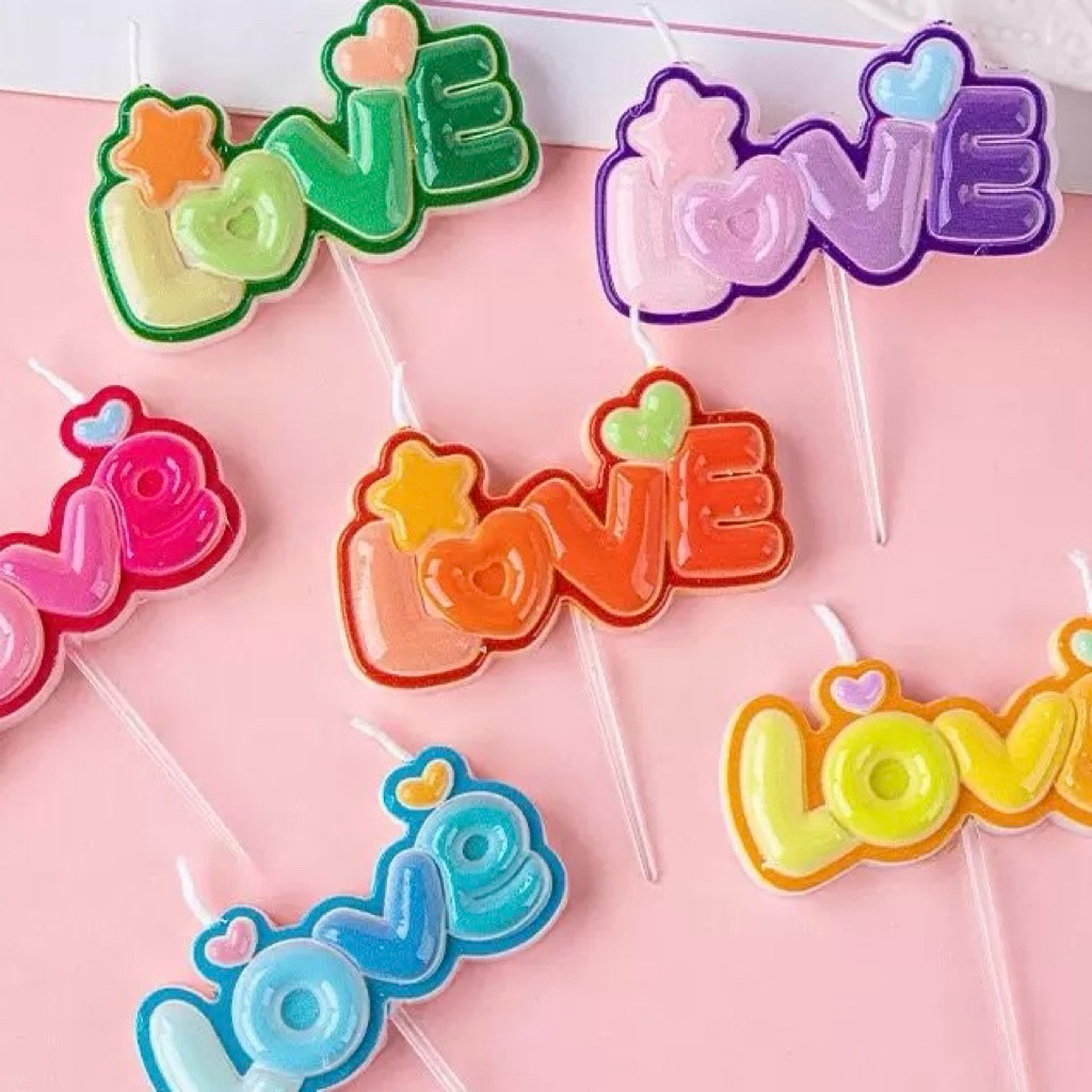 340 <พร้อมส่งในไทย 🇹🇭> เทียน Happy birthday 🎂 เทียนวันเกิด Love  🌈