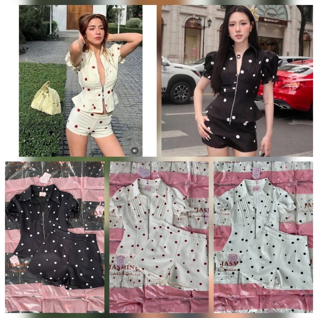 414💘จุดดำมีS,XL[ปกติ]เสื้อ20กก15"เซตกางเกงขาสั้นลายจุด