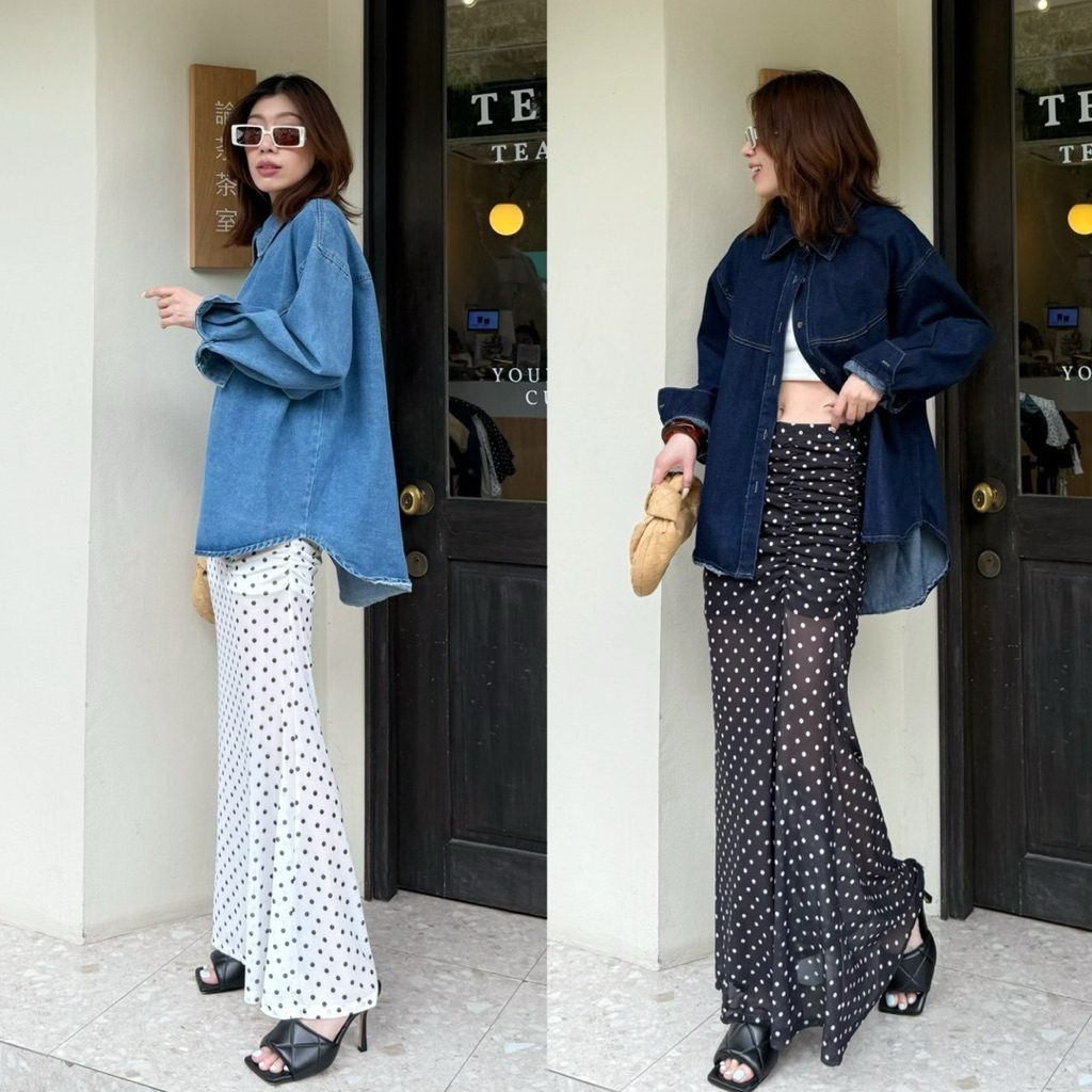 ส่งด่วน #9965 STUDIOX2 POLKADOT MAXI SKIRT กระโปรงลายจุด ทรงแมกซี่ ขอบเอวยาง จับช่วงสะโพก