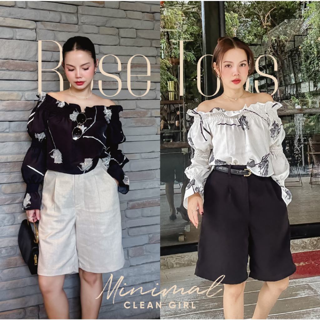 Rose Tops เสื้อเกาะไหล่แขนยาว จั้มช่วงอกและจั้มแขน ราคา ถูกที่สุด ดีลบีเคเค