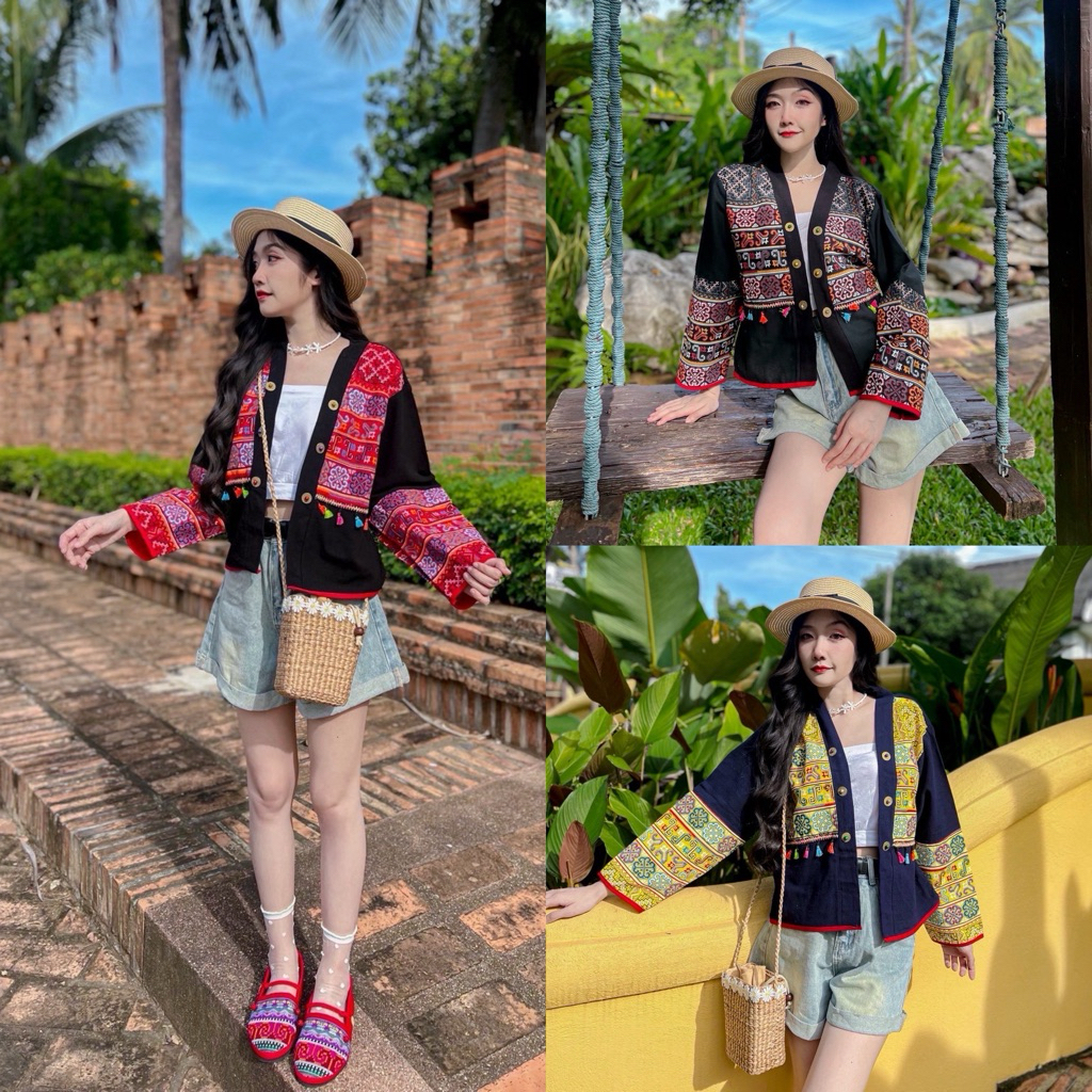 เสื้อคลุมพื้นเมือง สไตล์เด็กดอย ( รุ่นพู่แต่งเหรียญ ) ฟรีไซส์เล็ก-ไซส์ใหญ่