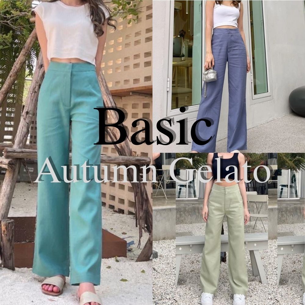 [Cozy Fluffy] Basic Pant / Autumn Gelato 103 กางเกงขายาวทรงกระบอกผ้าลินินผสมฝ้าย เก็บทรงเอวสูงใส่สวย